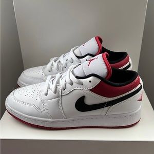 Jordan 1 lows, red, white and black.